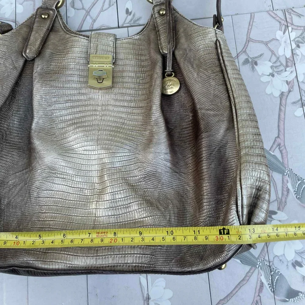 Brahmin Metallic Bronze Lizard-Embossed Tote with Gold Hardware - Picture 7 of 11